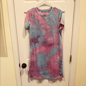 Pink and blue tie dye t-shirt dress
